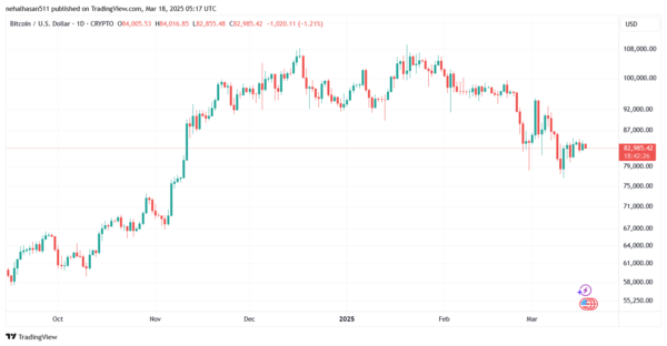 هبوط سعر البيتكوين مقابل الدولار  BTCUSD توقعات اليوم 18/3/2025